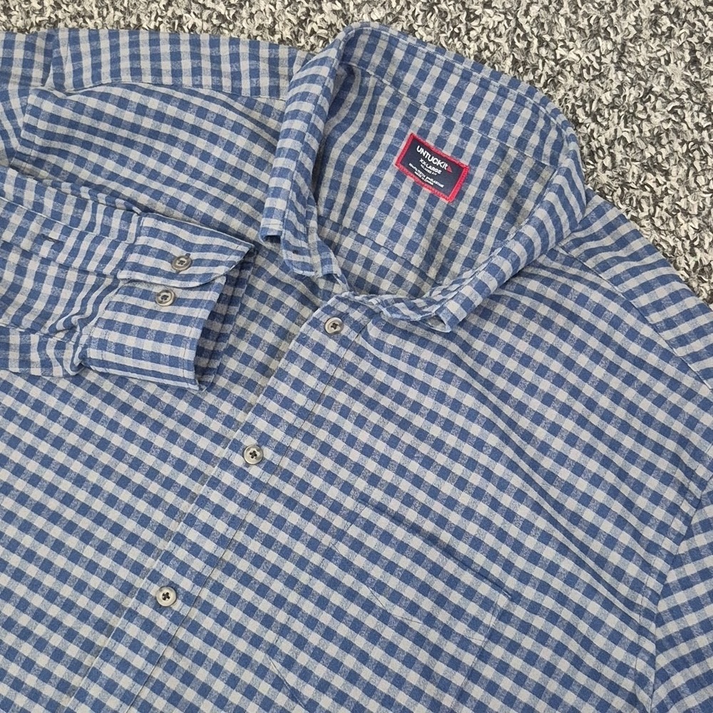UNTUCKit Bergstrom Flannel Blue Gingham Check Button Down Long Sleeve XXL 2XL